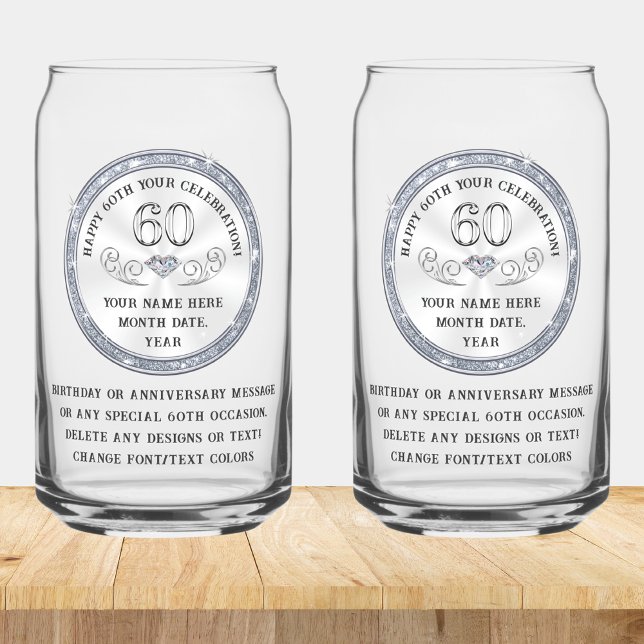 Verre Canette 60e anniversaire présent pour mari, papa, fils, Lu (60th birthday glass for her, or him. Personalized Can Shaped Drinkware. Unique 60th birthday gifts. )