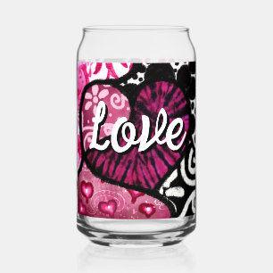 Verre Canette Abstrait coeur d'amour rose Floral Pois noir