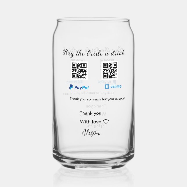 Verre Canette Acheter à la mariée un don de boisson QR Venmo Pay (Recto)