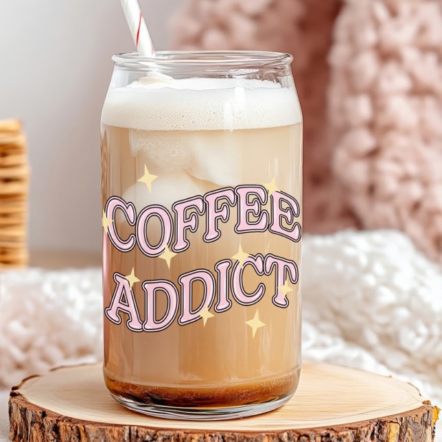 Verre Canette Addict au café | Sparkly Retro (coffee addict glass can for coffee lovers)