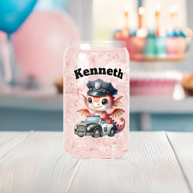 Verre Canette Adorable bébé dragon dans une voiture de police en (Insitu (Baby Shower))