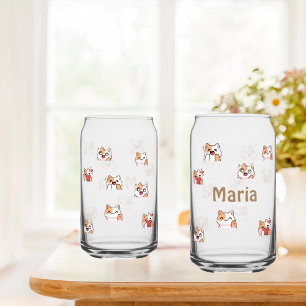 Verre Canette Adorable Kawaii Brown and White Cat 