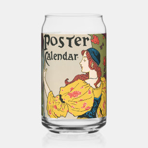 Verre Canette Affiche de femme Art nouveau vintage robe jaune