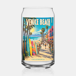 Verre Canette Affiche de planches de surf colorées de Venice Bea