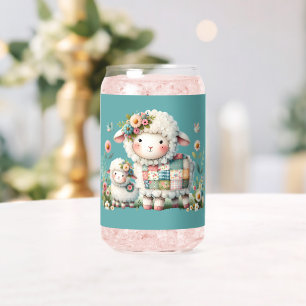 Verre Canette Agneaux mignons aux accents floraux et patchwork