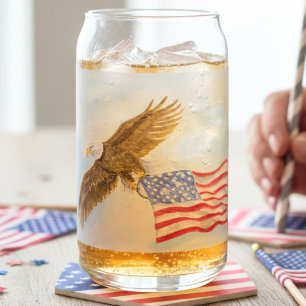 Verre Canette Aigle chauve patriote volant avec le drapeau améri