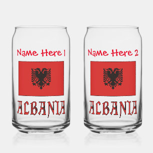 Verre Canette Albanie et drapeau albanais Personnalisation rouge