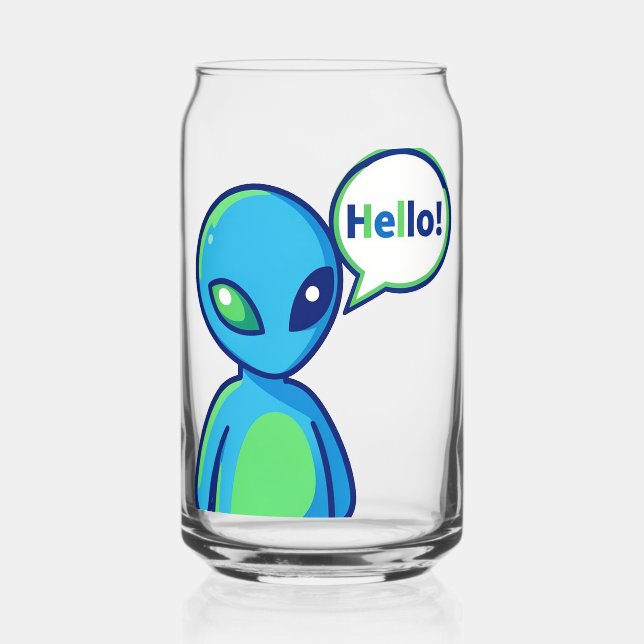 Verre Canette Alien bleu mignon disant bonjour (Verso)