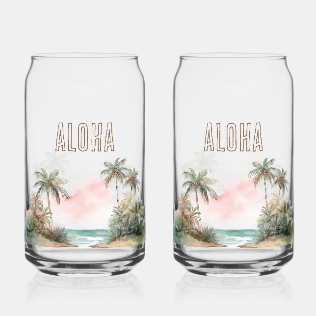 Verre Canette Aloha Plage tropicale Palmiers (Recto)