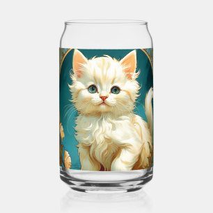 Verre Canette Alphonse Mucha Art Nouveau Chat Blanc