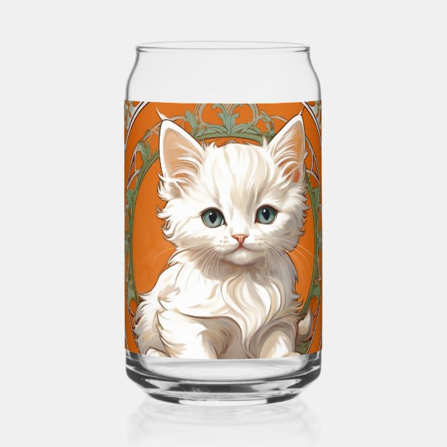 Verre Canette Alphonse Mucha Art Nouveau Kitten blanc (Recto)