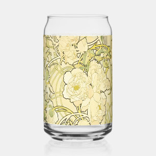 Verre Canette Alphonse Mucha Pivoines Motif Floral Art Nouveau