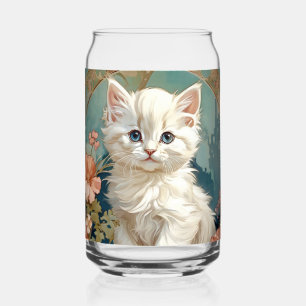 Verre Canette Alphonse Mucha Style Chat blanc