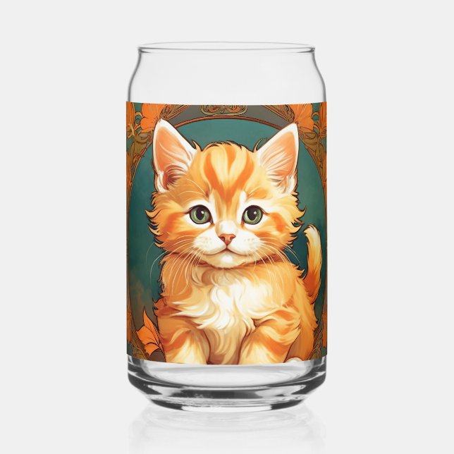 Verre Canette Alphonse Mucha Style Chat orange (Recto)