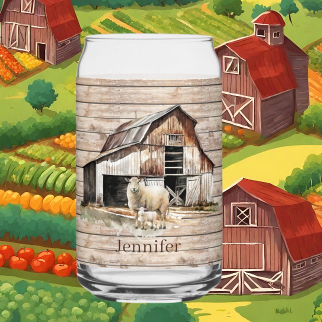 Verre Canette Amateurs de moutons de ferme mignonne ajouter nom (Créateur téléchargé)
