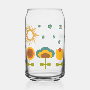 Verre Canette ambiance des années 70 fleurs