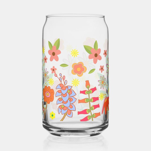 Verre Canette ambiance des années 70  fleurs (Gauche)