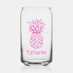 Verre Canette Ananas rose tropicale Preppy Personnalisé