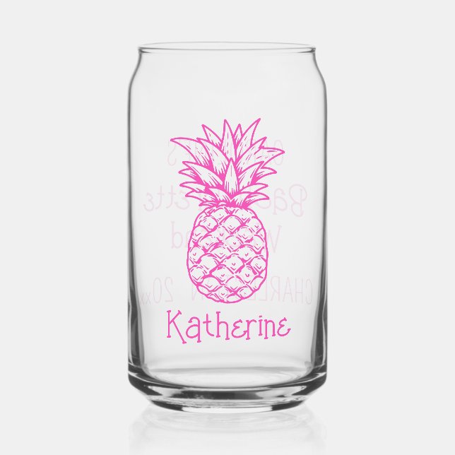 Verre Canette Ananas rose tropicale Preppy Personnalisé (Recto)