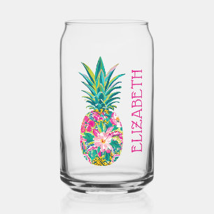 Verre Canette Ananas tropical rose et vert