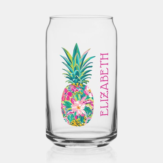Verre Canette Ananas tropical rose et vert (Recto)