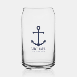 Verre Canette Ancre Bleue marine Nautique Groomsmen personnalisé