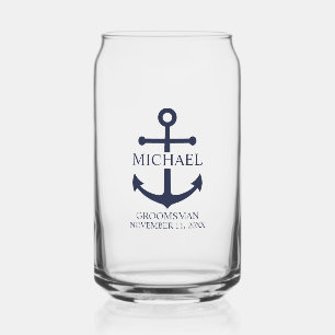 Verre Canette Ancre Bleue marine Nautique Groomsmen personnalisé