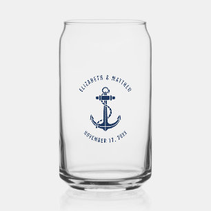 Verre Canette Ancre de bateau nautique mariage sur la plage bleu