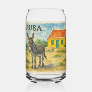 Verre Canette Âne d'Aruba avec aquarelle de maison Cunucu jaune