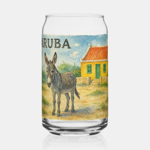 Verre Canette Âne d'Aruba avec aquarelle de maison Cunucu jaune