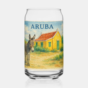 Verre Canette Âne d'Aruba et aquarelle de maison Cunucu