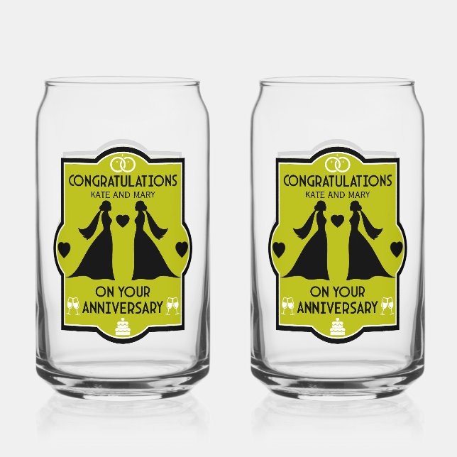 Verre Canette Anniversaire Mariage des filles gays (Recto)
