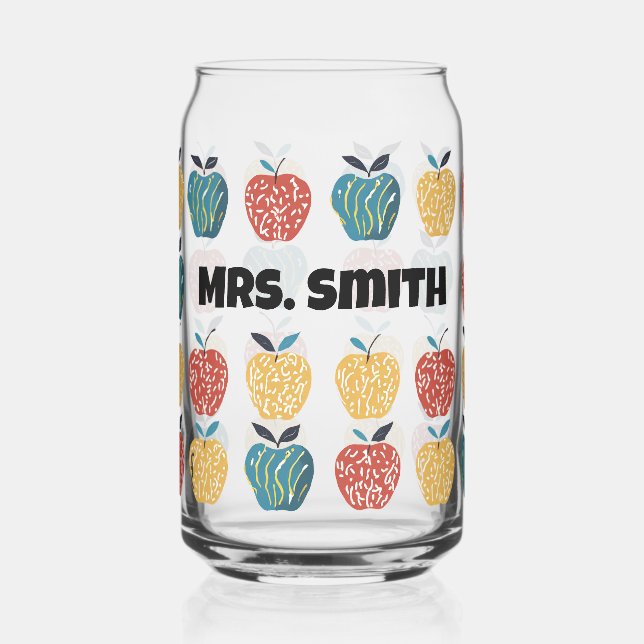 Verre Canette Apple pour enseignant Nom personnalisé Apple Motif (Gauche)