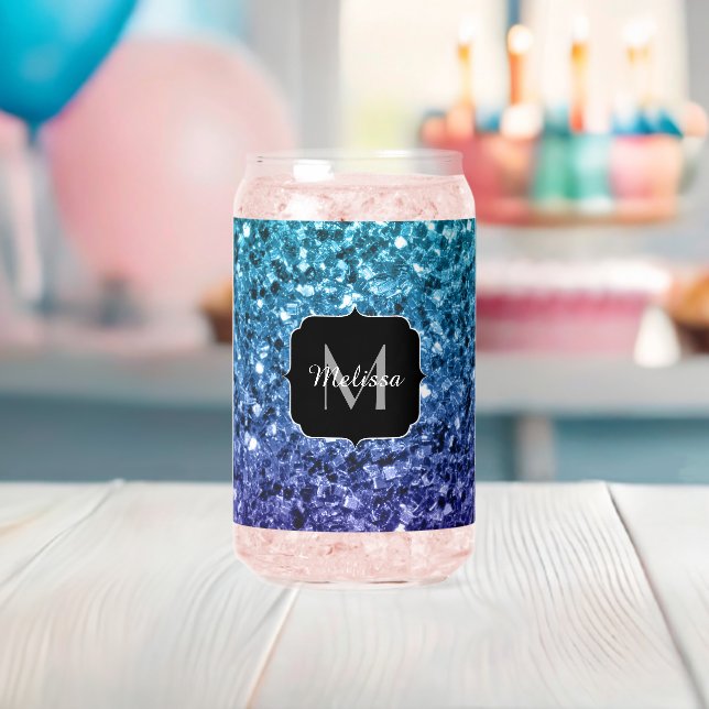 Verre Canette Aqua blue Ombre scintille Monogramme personnalisé (Insitu (Baby Shower))