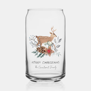 Verre Canette Aquarelle Cerf Botanique Noël Fêtes Sur Mesure
