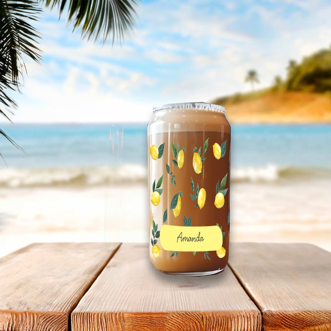 Verre Canette Aquarelle d'été frais citrons Nom personnalisé (Créateur téléchargé)