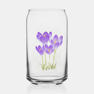 Verre Canette Aquarelle Fleurs de Crocus pourpres peintes à la m