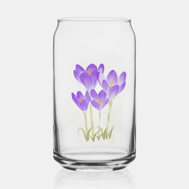 Verre Canette Aquarelle Fleurs de Crocus pourpres peintes à la m (Recto)