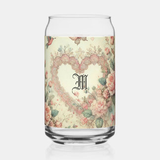 Verre Canette Aquarelle Florale Bohème Vintage Cœurs Pastel