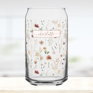 Verre Canette Aquarelle Joli Motif Fleur Sauvage Personnalisé