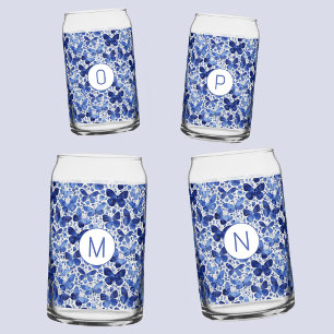 Verre Canette Aquarelle papillon bleu Monogramme initial