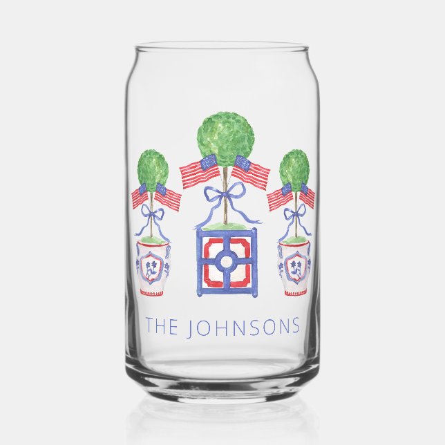 Verre Canette Aquarelle Patriotique American Flag Topiary Cadeau (Recto)