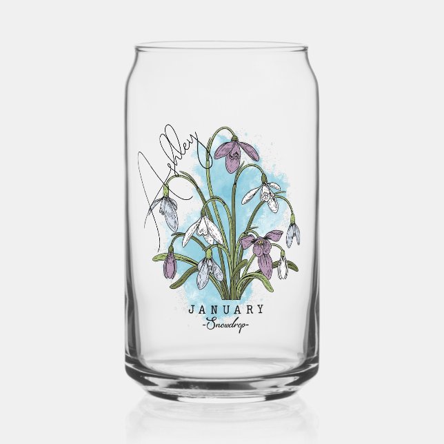 Verre Canette Aquarelle personnalisée Janvier Fleur de naissance (Recto)