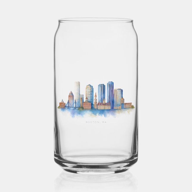Verre Canette Aquarelle Skyline de Boston City | MA Boston moder (Verso)