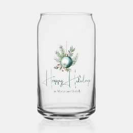 Verre Canette Aquarelle Vert ornement tendance Fête de vacances