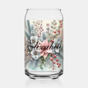 Verre Canette Aquarelle vintage Fleur de Noël et ornements