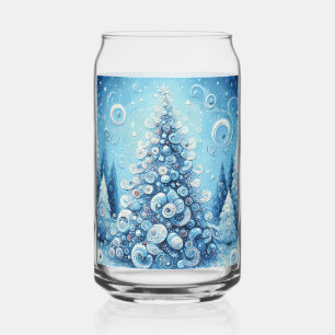 Verre Canette Arbre de Noël impressionniste Whimsical Bleu
