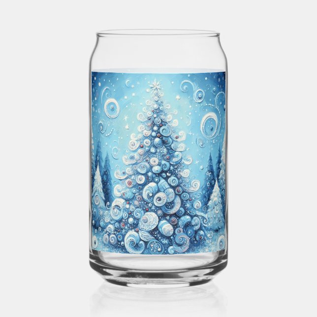 Verre Canette Arbre de Noël impressionniste Whimsical Bleu (Recto)