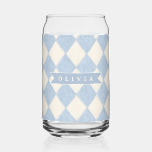 Verre Canette Argyle Flou Bleu Clair Prépa Personnalisé avec Nom