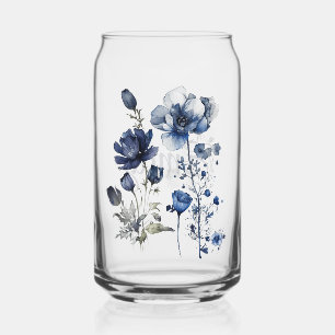 Verre Canette Art Delft bleu et blanc avec fleur sauvage